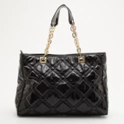 Versace Black Patent Chain Shoulder Bag For Women -Versace Official Website luxury women versace used handbags p34892 004