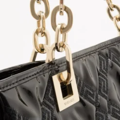Versace Black Patent Chain Shoulder Bag For Women -Versace Official Website luxury women versace used handbags p34892 009