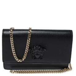 Versace Black Leather Palazzo Chain Shoulder Bag For Women
