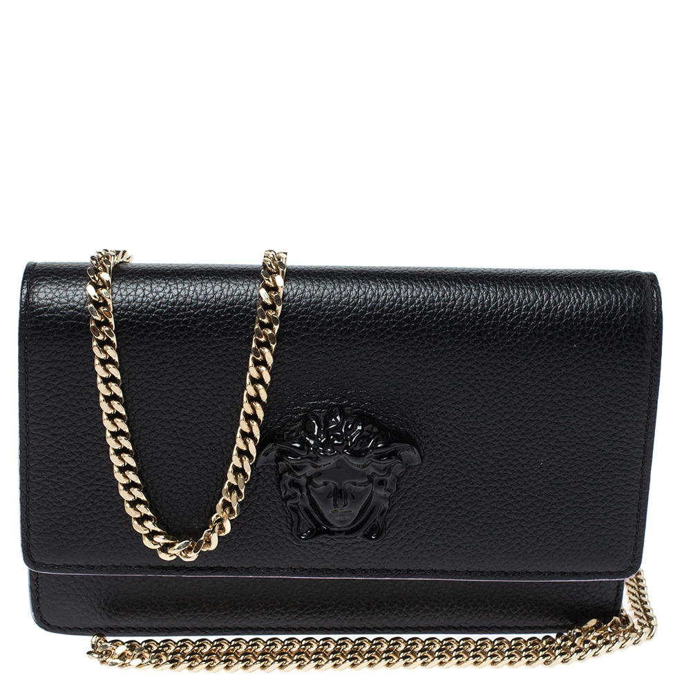 Versace Black Leather Palazzo Chain Shoulder Bag For Women 1 Versace Black Leather Palazzo Chain Shoulder Bag For Women