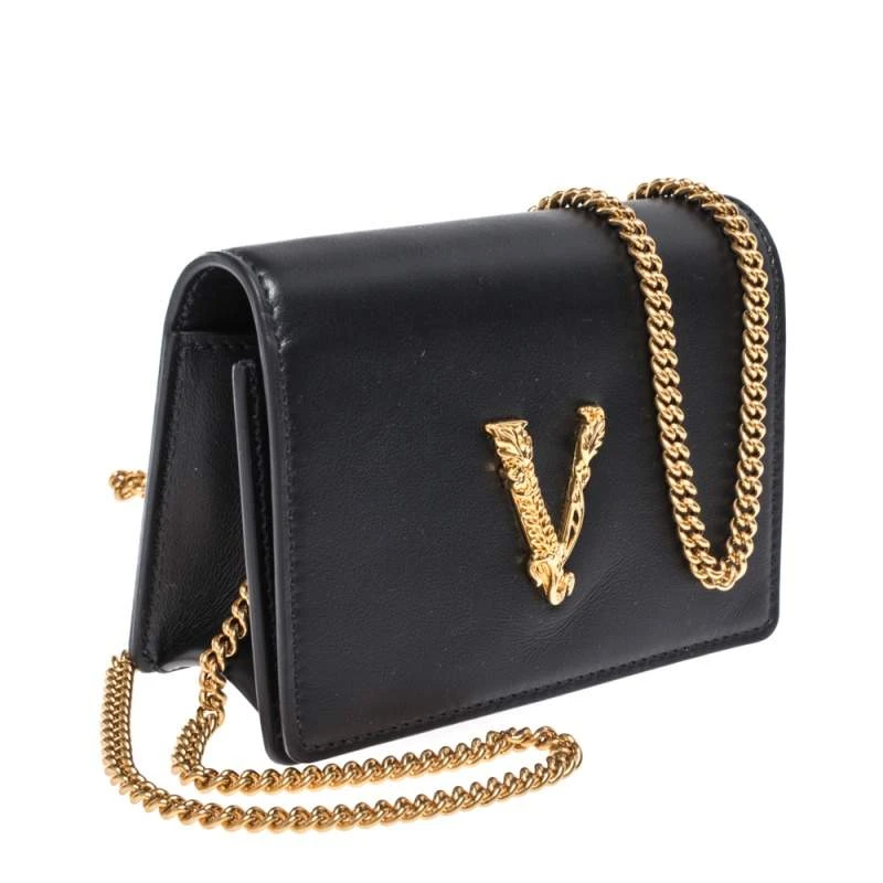 Versace Black Leather Mini Virtus Chain Wallet For Women 3 Versace Black Leather Mini Virtus Chain Wallet For Women - Image 3