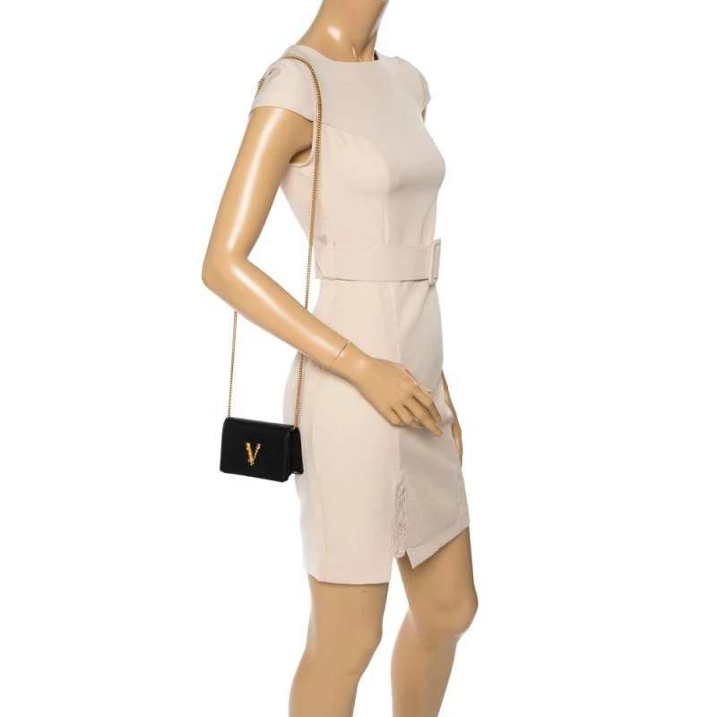 Versace Black Leather Mini Virtus Chain Wallet For Women 2 Versace Black Leather Mini Virtus Chain Wallet For Women - Image 2