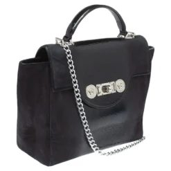 Versace Black Nubuck And Patent Leather Medusa Turnlock Tote For Women -Versace Official Website luxury women versace used handbags p352606 001