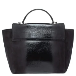 Versace Black Nubuck And Patent Leather Medusa Turnlock Tote For Women -Versace Official Website luxury women versace used handbags p352606 002