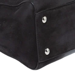 Versace Black Nubuck And Patent Leather Medusa Turnlock Tote For Women -Versace Official Website luxury women versace used handbags p352606 004