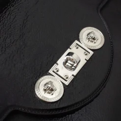 Versace Black Nubuck And Patent Leather Medusa Turnlock Tote For Women -Versace Official Website luxury women versace used handbags p352606 006