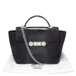 Versace Black Nubuck And Patent Leather Medusa Turnlock Tote For Women -Versace Official Website luxury women versace used handbags p352606 011