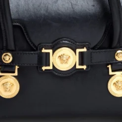 Versace Black Leather Medium Medusa Medallion Tote For Women -Versace Official Website luxury women versace used handbags p354954 002