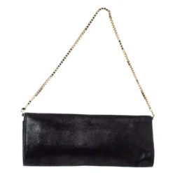 Versace Black Nubuck And Snakeskin Logo Flap Chain Clutch For Women -Versace Official Website luxury women versace used handbags p358413 004