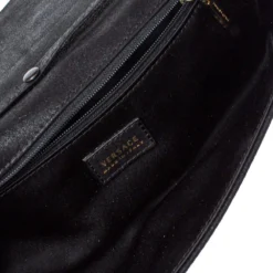 Versace Black Nubuck And Snakeskin Logo Flap Chain Clutch For Women -Versace Official Website luxury women versace used handbags p358413 008