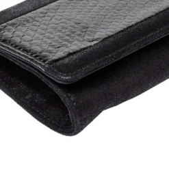 Versace Black Nubuck And Snakeskin Logo Flap Chain Clutch For Women -Versace Official Website luxury women versace used handbags p358413 011