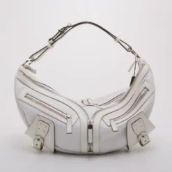 Versace White Leather Biker Hobo For Women