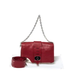 Versace Red Leather Shoulder Bag For Women -Versace Official Website luxury women versace used handbags p360085 004