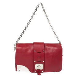 Versace Red Leather Shoulder Bag For Women