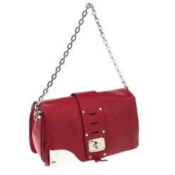 Versace Red Leather Shoulder Bag For Women -Versace Official Website luxury women versace used handbags p360085 007