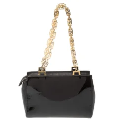Versace Black Patent Leather Medusa Studded Chain Shoulder Bag For Women -Versace Official Website luxury women versace used handbags p361183 005