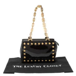 Versace Black Patent Leather Medusa Studded Chain Shoulder Bag For Women -Versace Official Website luxury women versace used handbags p361183 006