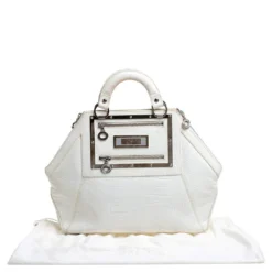Versace White Croc Embossed Leather Hit Satchel For Women -Versace Official Website luxury women versace used handbags p361606 002