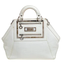 Versace White Croc Embossed Leather Hit Satchel For Women