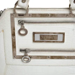 Versace White Croc Embossed Leather Hit Satchel For Women -Versace Official Website luxury women versace used handbags p361606 004