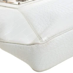 Versace White Croc Embossed Leather Hit Satchel For Women -Versace Official Website luxury women versace used handbags p361606 012