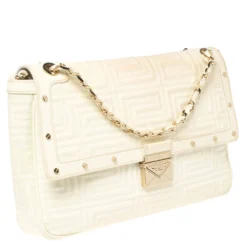 Gianni Versace White Quilted Patent Leather Flap Shoulder Bag For Women -Versace Official Website luxury women versace used handbags p361968 003