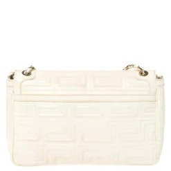 Gianni Versace White Quilted Patent Leather Flap Shoulder Bag For Women -Versace Official Website luxury women versace used handbags p361968 007