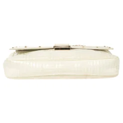 Gianni Versace White Quilted Patent Leather Flap Shoulder Bag For Women -Versace Official Website luxury women versace used handbags p361968 008