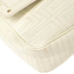 Gianni Versace White Quilted Patent Leather Flap Shoulder Bag For Women -Versace Official Website luxury women versace used handbags p361968 009