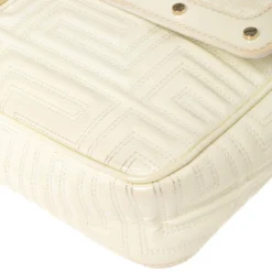 Gianni Versace White Quilted Patent Leather Flap Shoulder Bag For Women -Versace Official Website luxury women versace used handbags p361968 010