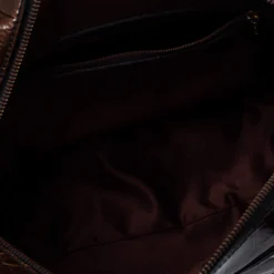 Versace Brown/Black Croc Embossed Patent Leather Satchel For Women -Versace Official Website luxury women versace used handbags p362144 003