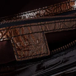 Versace Brown/Black Croc Embossed Patent Leather Satchel For Women -Versace Official Website luxury women versace used handbags p362144 004