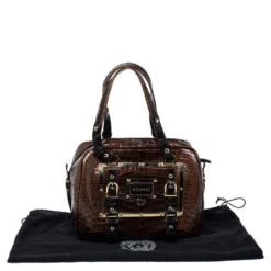 Versace Brown/Black Croc Embossed Patent Leather Satchel For Women -Versace Official Website luxury women versace used handbags p362144 005