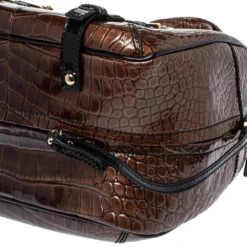 Versace Brown/Black Croc Embossed Patent Leather Satchel For Women -Versace Official Website luxury women versace used handbags p362144 009