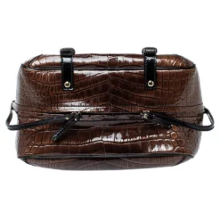 Versace Brown/Black Croc Embossed Patent Leather Satchel For Women -Versace Official Website luxury women versace used handbags p362144 011