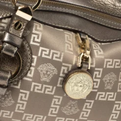 Versace Metallic Grey Jacquard Fabric And Leather Medusa Bag For Women -Versace Official Website luxury women versace used handbags p362471 006