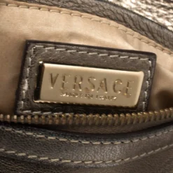 Versace Metallic Grey Jacquard Fabric And Leather Medusa Bag For Women -Versace Official Website luxury women versace used handbags p362471 009