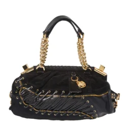 Versace Black Leather/Calfhair And Suede Corset Frame Shoulder Bag For Women