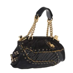 Versace Black Leather/Calfhair And Suede Corset Frame Shoulder Bag For Women -Versace Official Website luxury women versace used handbags p363066 004