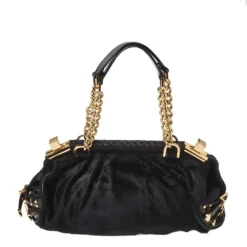 Versace Black Leather/Calfhair And Suede Corset Frame Shoulder Bag For Women -Versace Official Website luxury women versace used handbags p363066 005