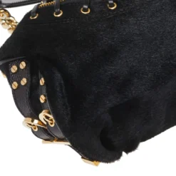 Versace Black Leather/Calfhair And Suede Corset Frame Shoulder Bag For Women -Versace Official Website luxury women versace used handbags p363066 008