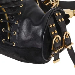 Versace Black Leather/Calfhair And Suede Corset Frame Shoulder Bag For Women -Versace Official Website luxury women versace used handbags p363066 009