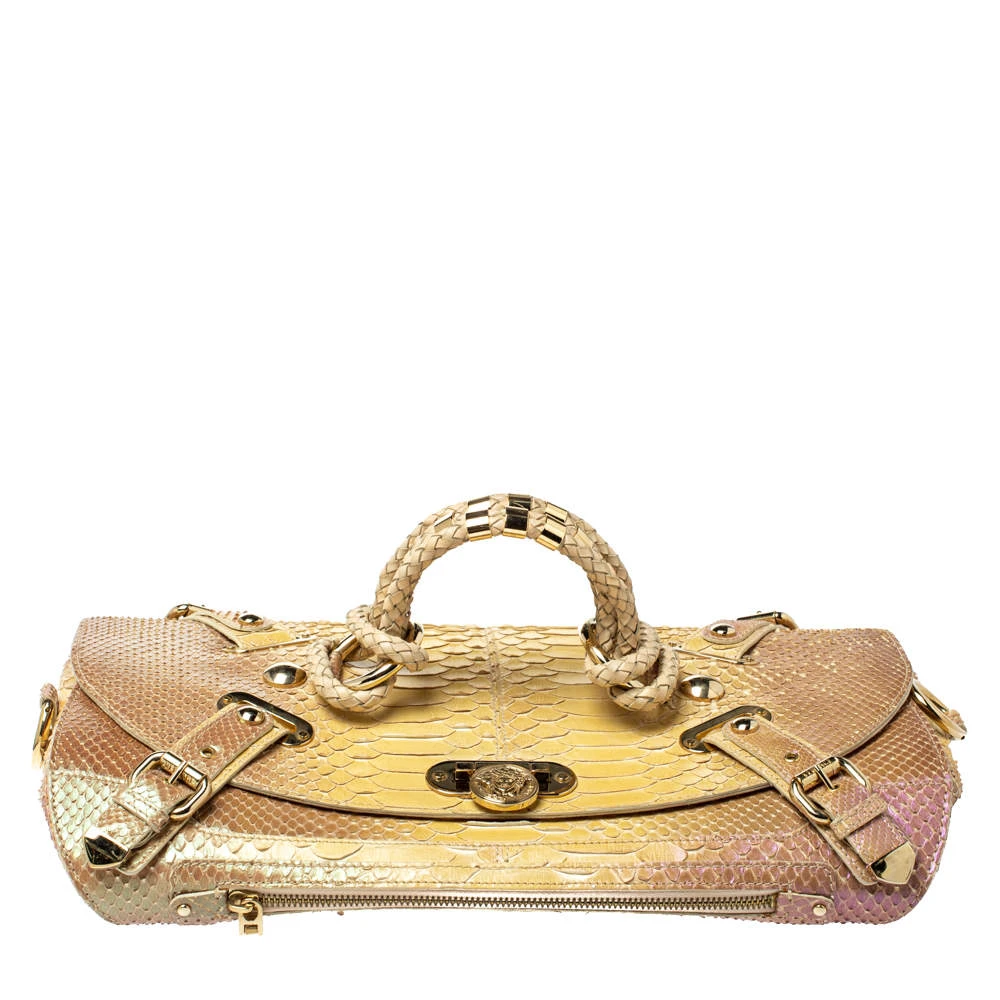 Versace Tricolor Glazed Python Canyon Top Handle Bag For Women 1 Versace Tricolor Glazed Python Canyon Top Handle Bag For Women
