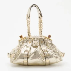 Versace Gold Snakeskin Framed Bauletto For Women