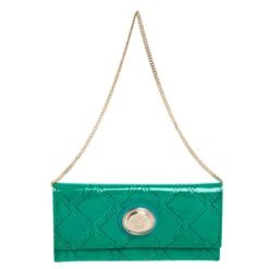 Versace Green Patent Leather Wallet On Chain For Women