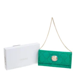 Versace Green Patent Leather Wallet On Chain For Women -Versace Official Website luxury women versace used handbags p364858 011