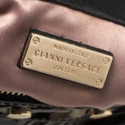 Versace Black Quilted Patent Leather Snap Out Of It Satchel For Women -Versace Official Website luxury women versace used handbags p365124 002