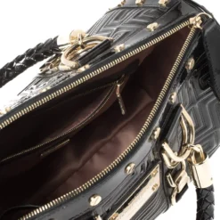 Versace Black Quilted Patent Leather Snap Out Of It Satchel For Women -Versace Official Website luxury women versace used handbags p365124 003