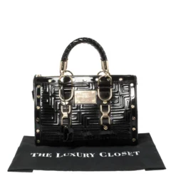 Versace Black Quilted Patent Leather Snap Out Of It Satchel For Women -Versace Official Website luxury women versace used handbags p365124 004