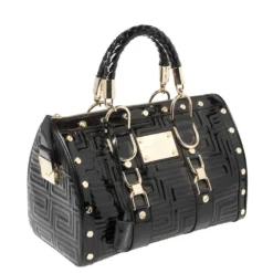 Versace Black Quilted Patent Leather Snap Out Of It Satchel For Women -Versace Official Website luxury women versace used handbags p365124 006